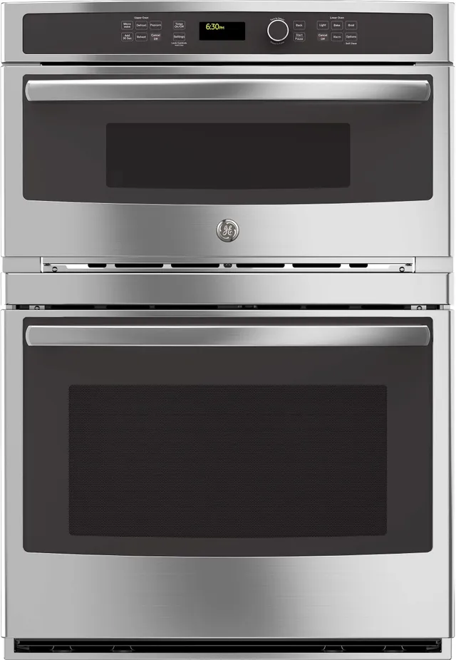 Front view of the GE JT3800SHSSSD 30” combination microwave wall oven 