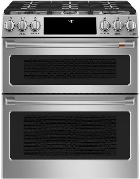 Front view of the Cafe CGS750P2MS1 slide in gas range 