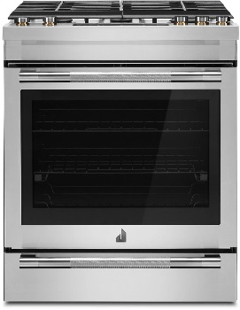 Front view of the JennAir JGS1450ML slide in gas range 