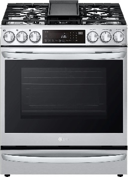 Front view of the LG LSGL6337F slide in gas range 