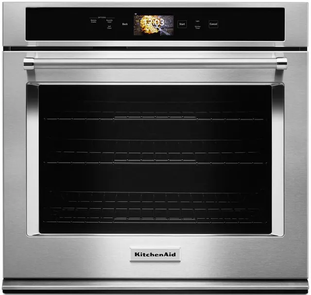 Front view of the KitchenAid KOSE900HSS 30” smart oven 