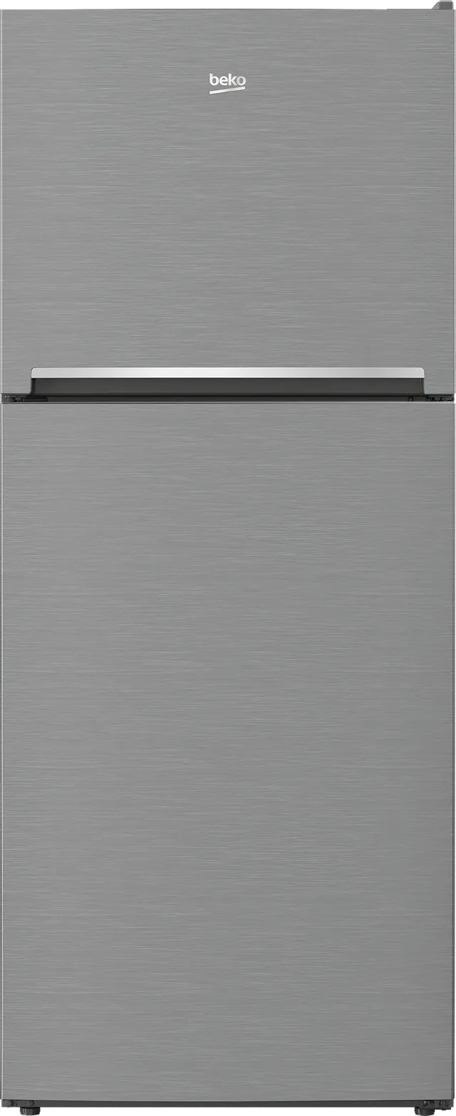 Front view of the Beko BFTF2716SS top freezer refrigerator 