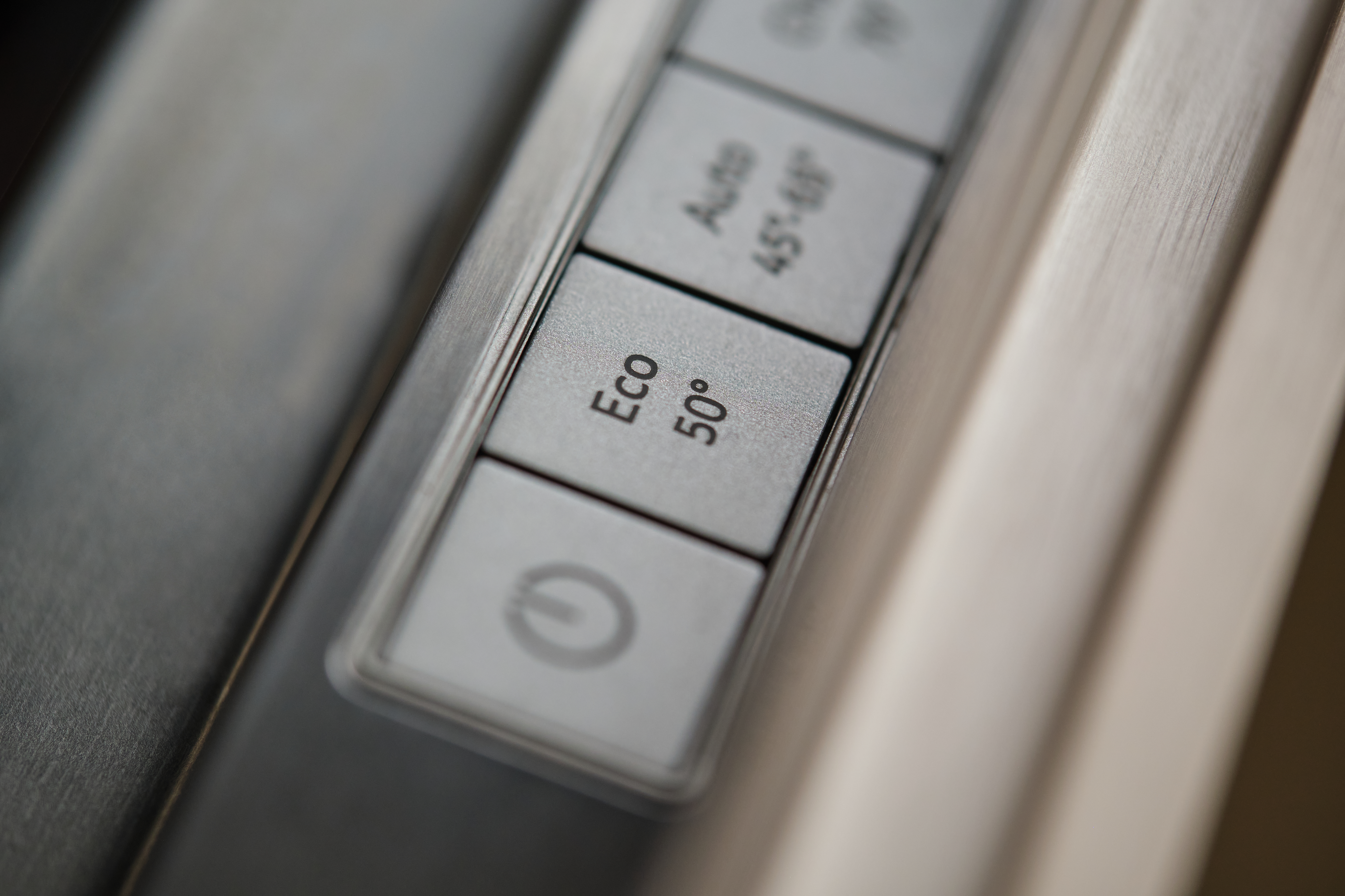 Up close look at the Eco button on a dishwasher 