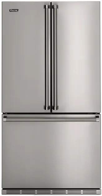 Front view of the Viking RVFFR336SS 3 Series freestanding French door refrigerator 