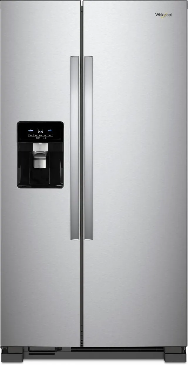Front view of the Whirlpool WRS335SDHM side by side refrigerator 