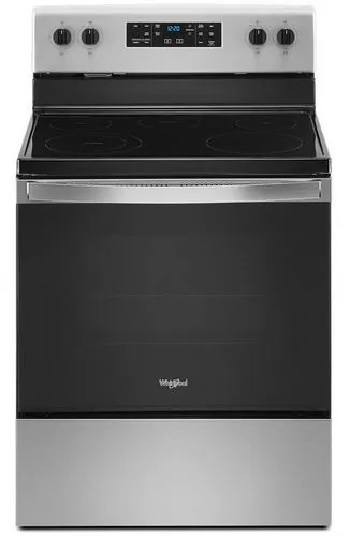 Front view of the Whirlpool WFE505W0JS electric range 