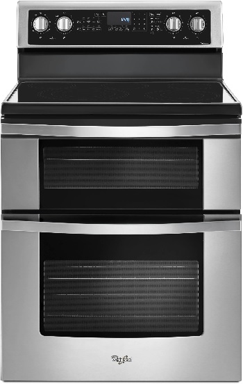 Front view of the Whirlpool WGE745C0FS 30” double oven range 