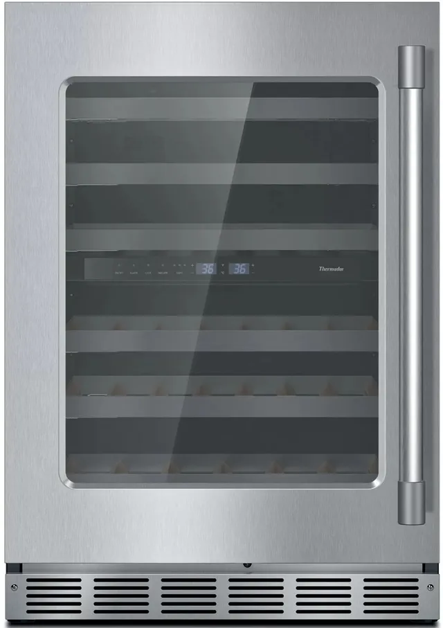 Front view of the Thermador Professional Series T24UW925LS wine fridge 