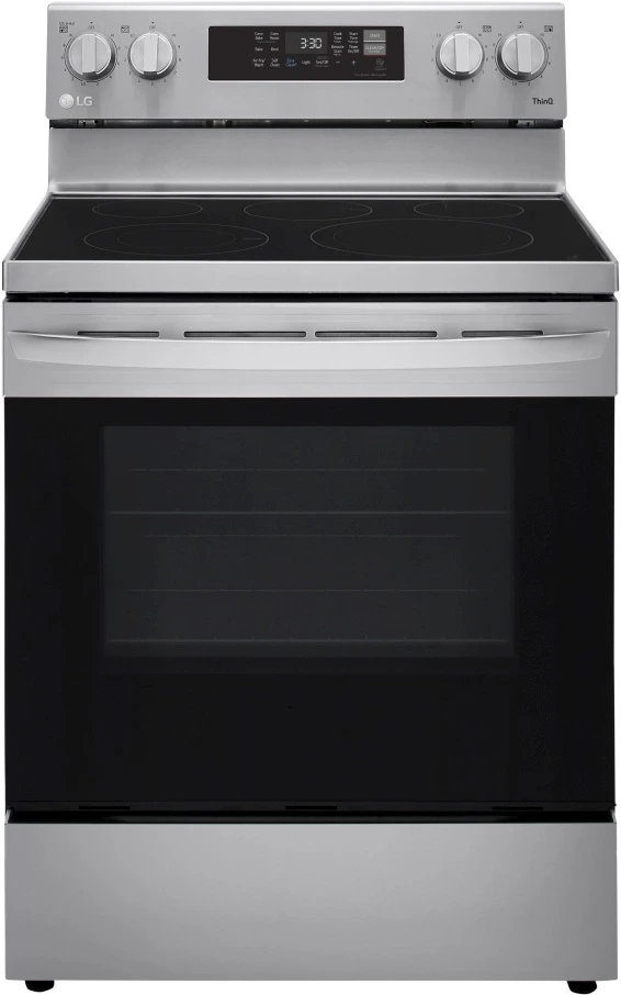 Front view of the LG LREL6323S freestanding range 