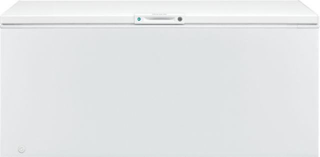 Stock photo of a long, white KitchenAid brand chest freezer.