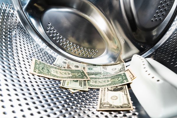 Dollar bills inside of a front load washer 