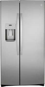 Front view of the GE GSS25IYNFS side by side refrigerator 