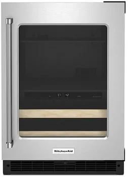 Front view of the KitchenAid KUBR214KSB wine fridge 