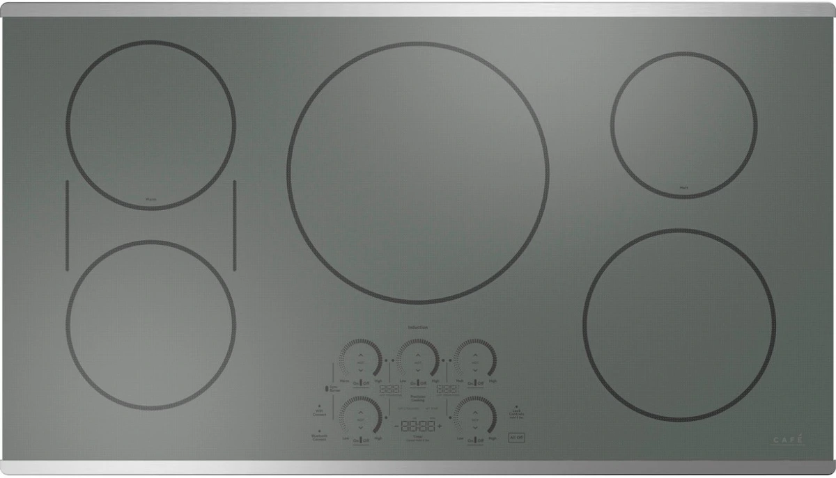 Overhead view of the Café CHP90362TSS 36” induction cooktop 