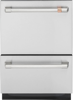 Front view of the Cafe CDD420P2TS1 double drawer dishwasher 