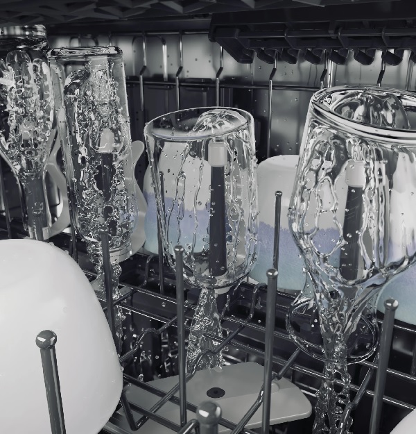 A close-up look at the bottle jets inside a Café dishwasher 
