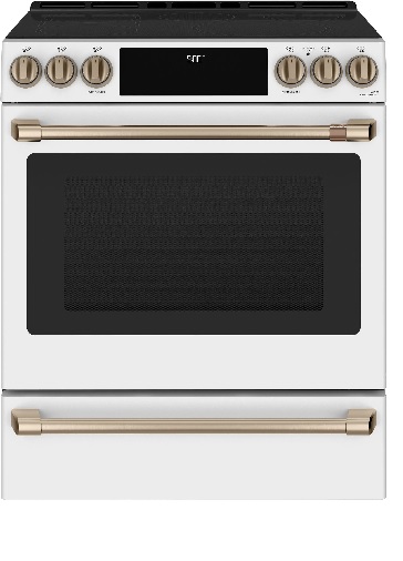 Front view of the Café CHS900P4MW2-CL induction range 