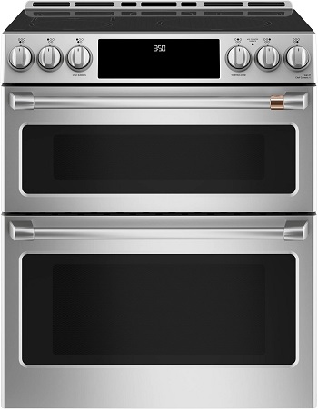 Front view of the Café CHS950P2MS1 double oven induction range 