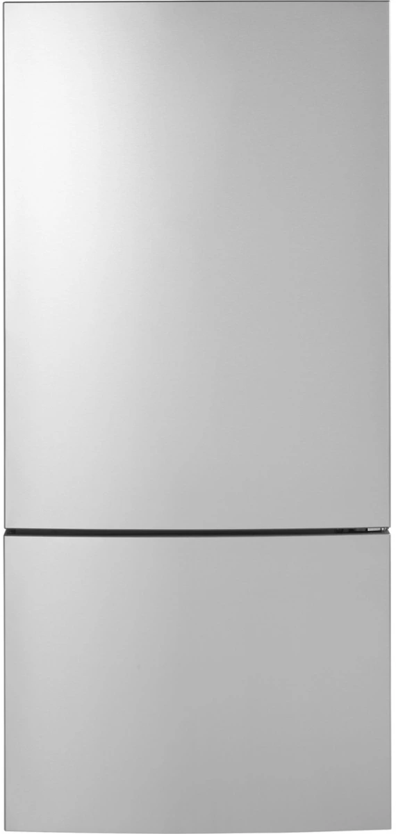 Front view of the GE GBE17HYRFS counter depth bottom freezer refrigerator 