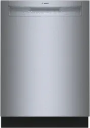 Front view of the GE SHE3AEM5N dishwasher 