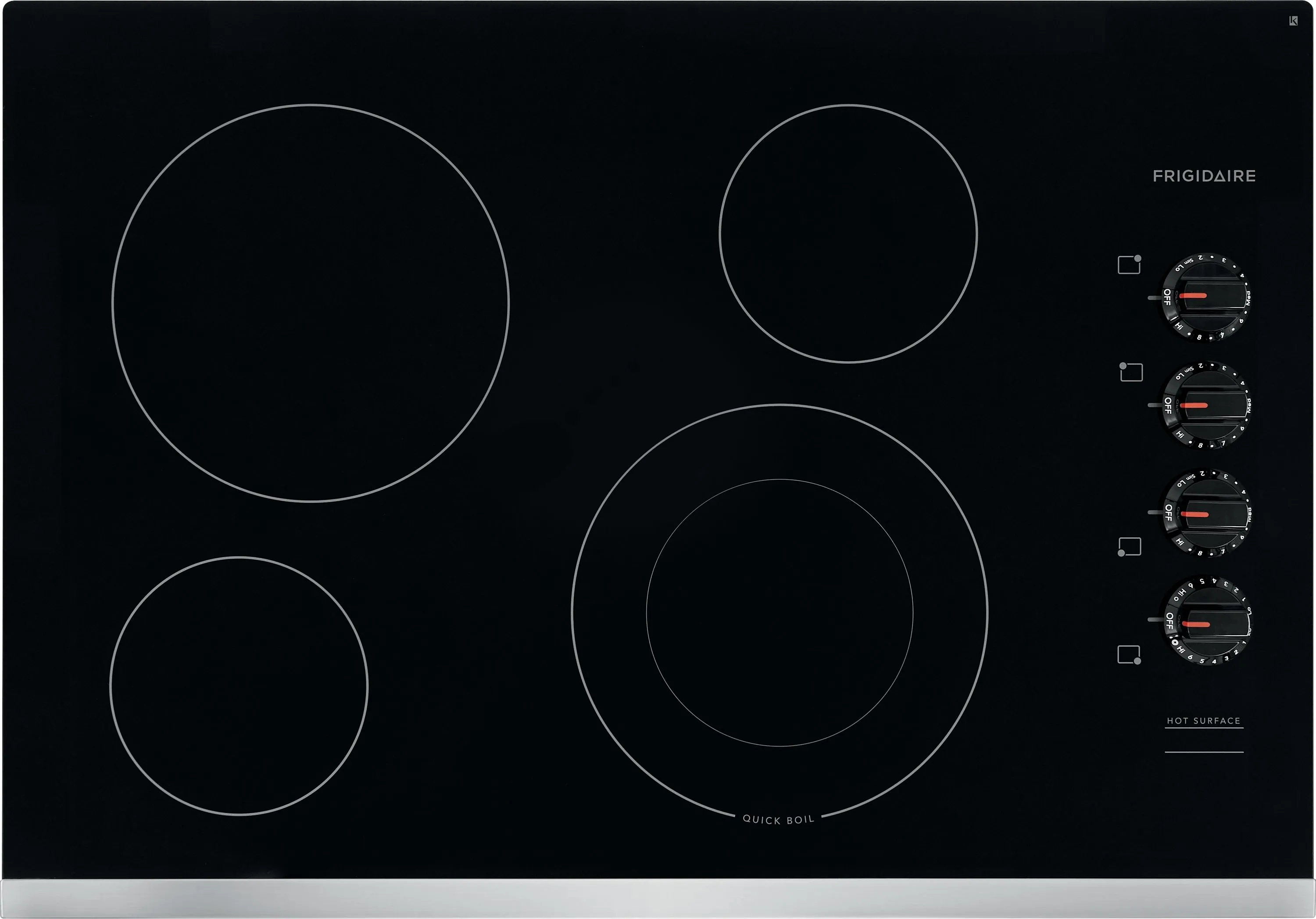 Overhead view of the Frigidaire FFEC3025US electric cooktop 