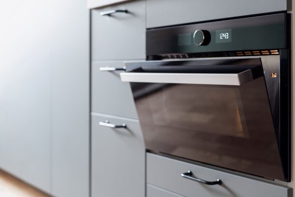 A close-up image of a drop down oven 