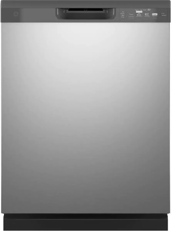 Front view of the GE GDF535PSRSS front control dishwasher 