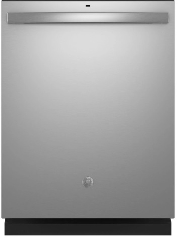 Front view of the GE GDT630PYRFS stainless steel dishwasher 