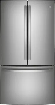 Front view of the GE GNE29GYNFS French door refrigerator 