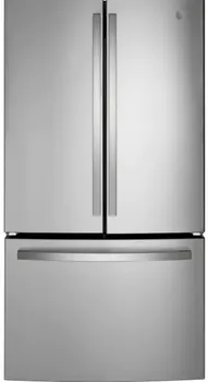 Front view of the GE GNE27JYMFS French door refrigerator 