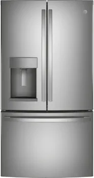 Front view of the GE GFE28GYNFS French door refrigerator 