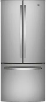 Front view of the GE GNE21FYKFS French door refrigerator 