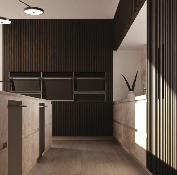 The Monogram Minimalist collection ZSB9131NSS wall oven with matching Monogram ovens on a wall 