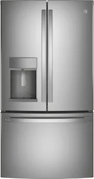 Front view of the GE Profile PYE22KYNFS counter depth French door refrigerator 