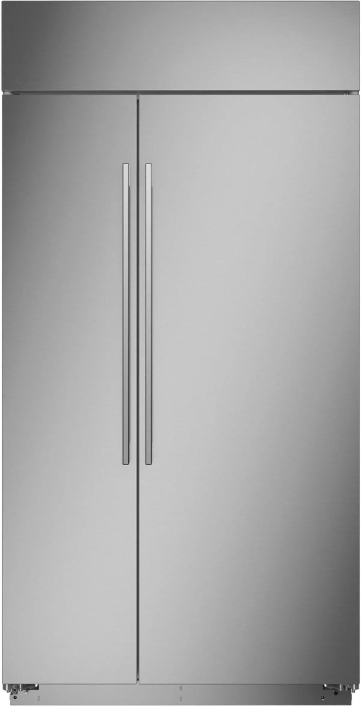 Front view of the Monogram ZISS420NNSS built-in side-by-side refrigerator 