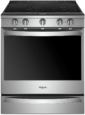 Front view of the Whirlpool WEE750H0HZ slide in electric range 