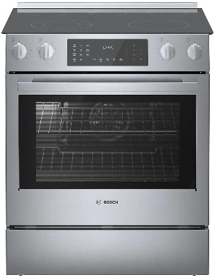 Front view of the Bosch 800 Series HEI8056U slide in electric range