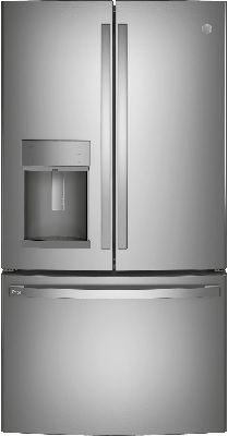 Front view of the GE Profile PFD28KYNFS French door refrigerator 