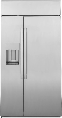 Front view of the GE Profile PSB48YSNSS built-in side by side refrigerator 