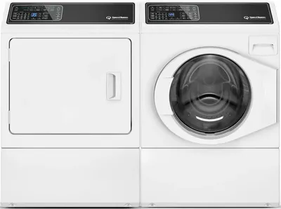 A Speed Queen washer and dryer pair featuring the Speed Queen FF7010WN washer and Speed Queen DF7004WE dryer 