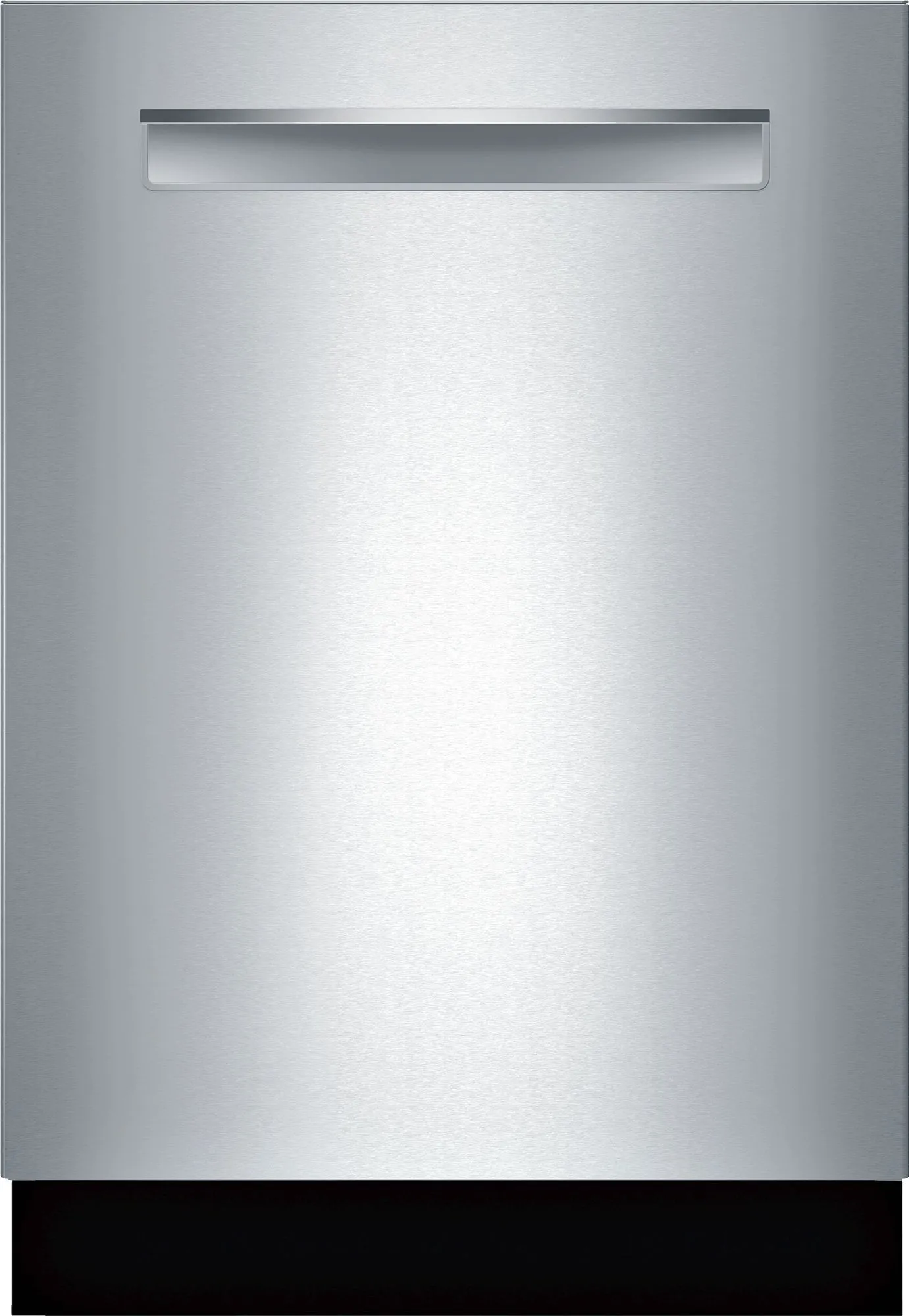Front view of the Bosch SHPM78Z55N 800 Series stainless steel dishwasher 