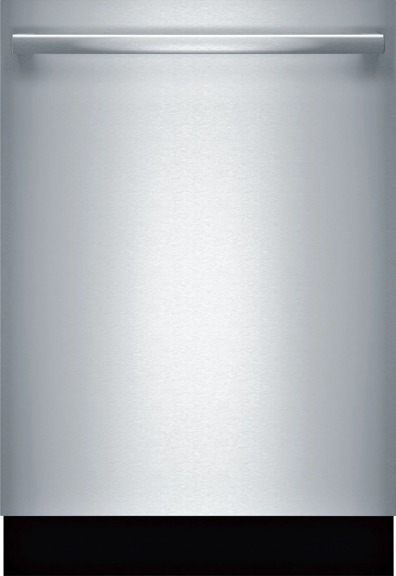 Front view of the Bosch SHXM65Z55N 500 Series stainless steel dishwasher 