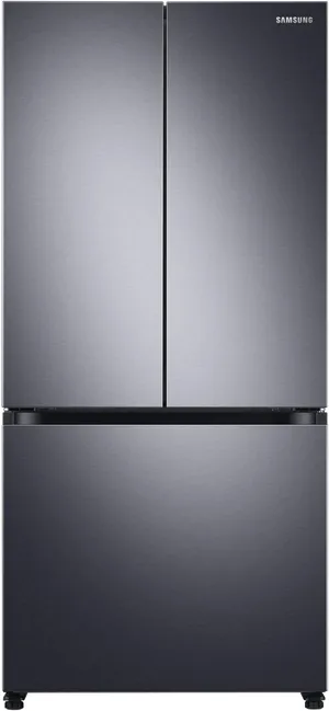Front view of the RF18A5101SG black stainless steel French door refrigerator 