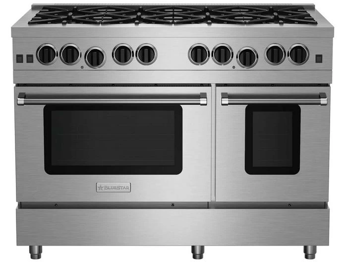 Front view of the BlueStar RCS48SBV2C 48” gas range 