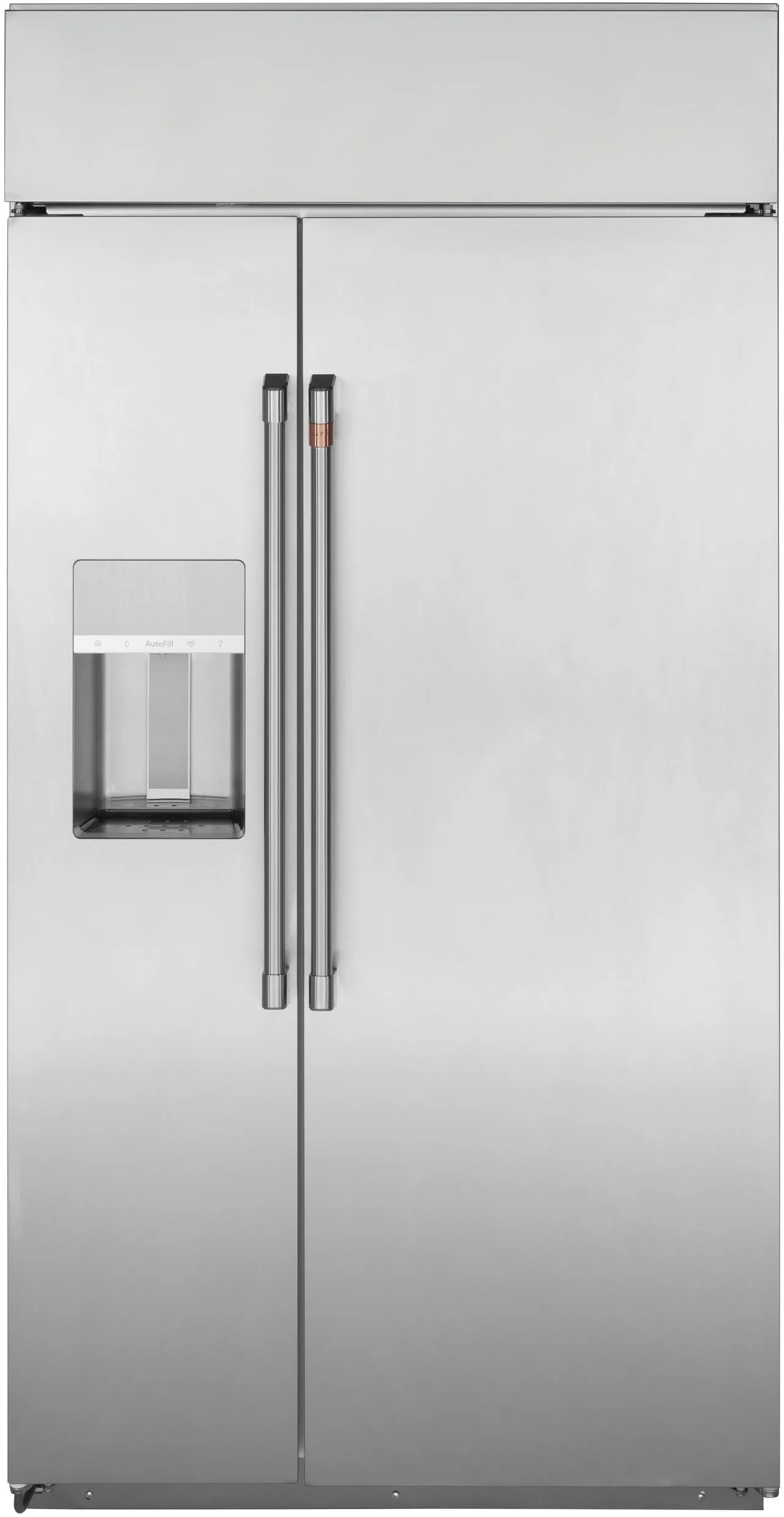 Front view of Cafe CSB42YP2NS1 built-in side-by-side refrigerator 