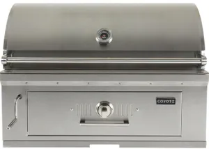 Front view of the Coyote 36” charcoal grill 