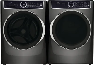 Front view of the Electrolux ELFW7637AT washer and Electrolux ELFE7637AT dryer laundry pair 