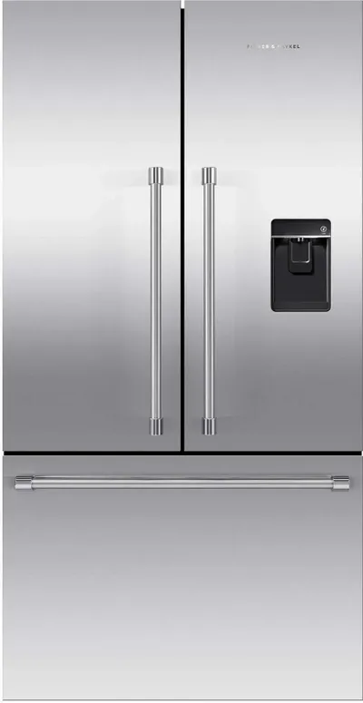 Front view of the Fisher & Paykel RF201ACUSX1 N French door refrigerator 