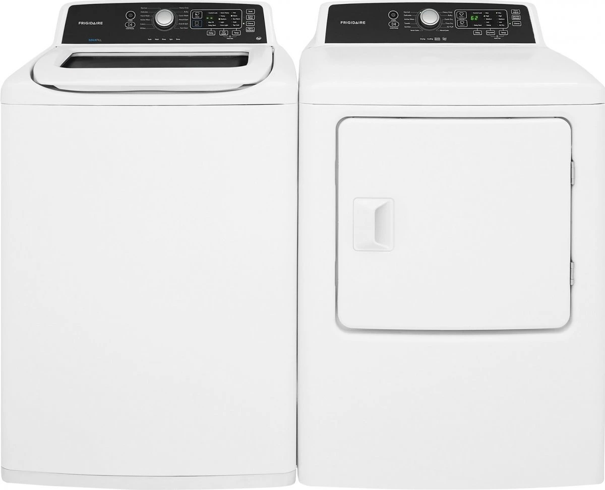 Frigidaire Washer and Dryer Front view a Classic White Frigidaire washer and dryer set