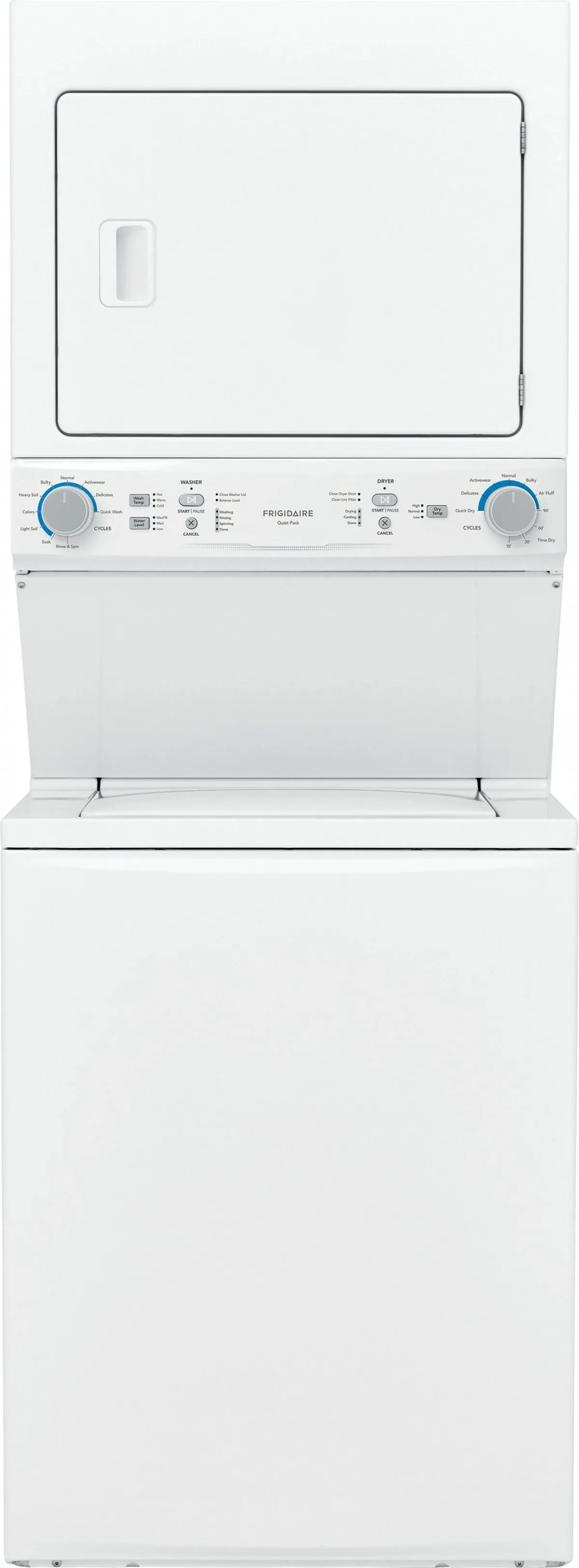 Frigidaire Front view of the Frigidaire FLCE7522AW stacked washer and dryer pair